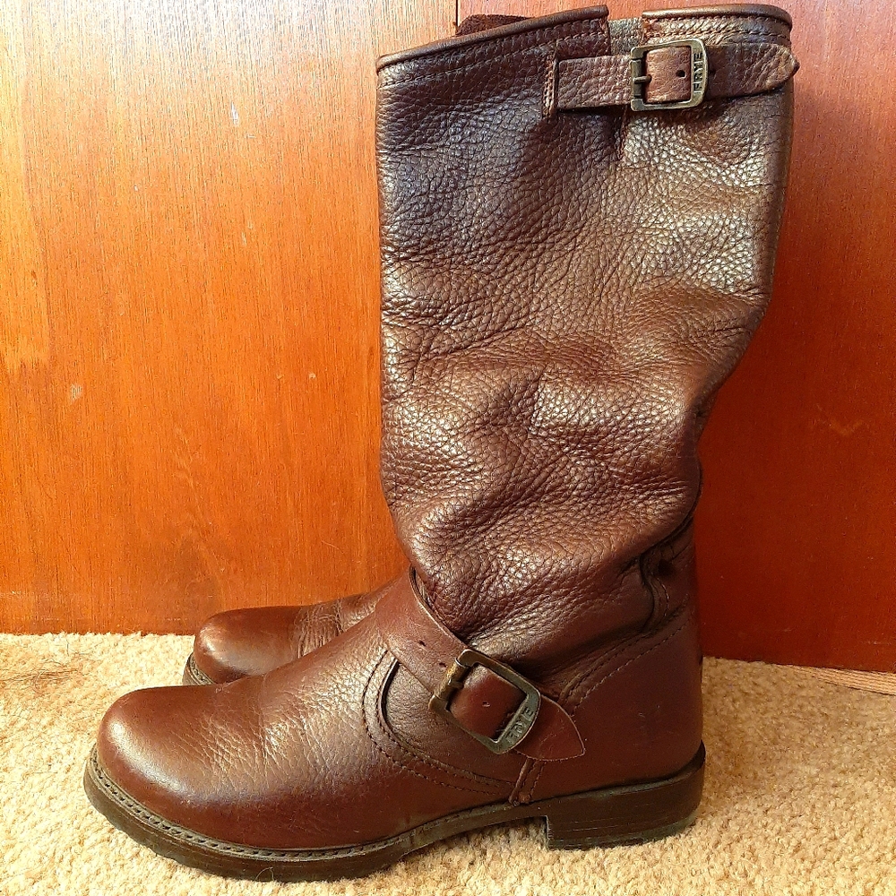 FRYE Veronica slouch double buckle boots.
